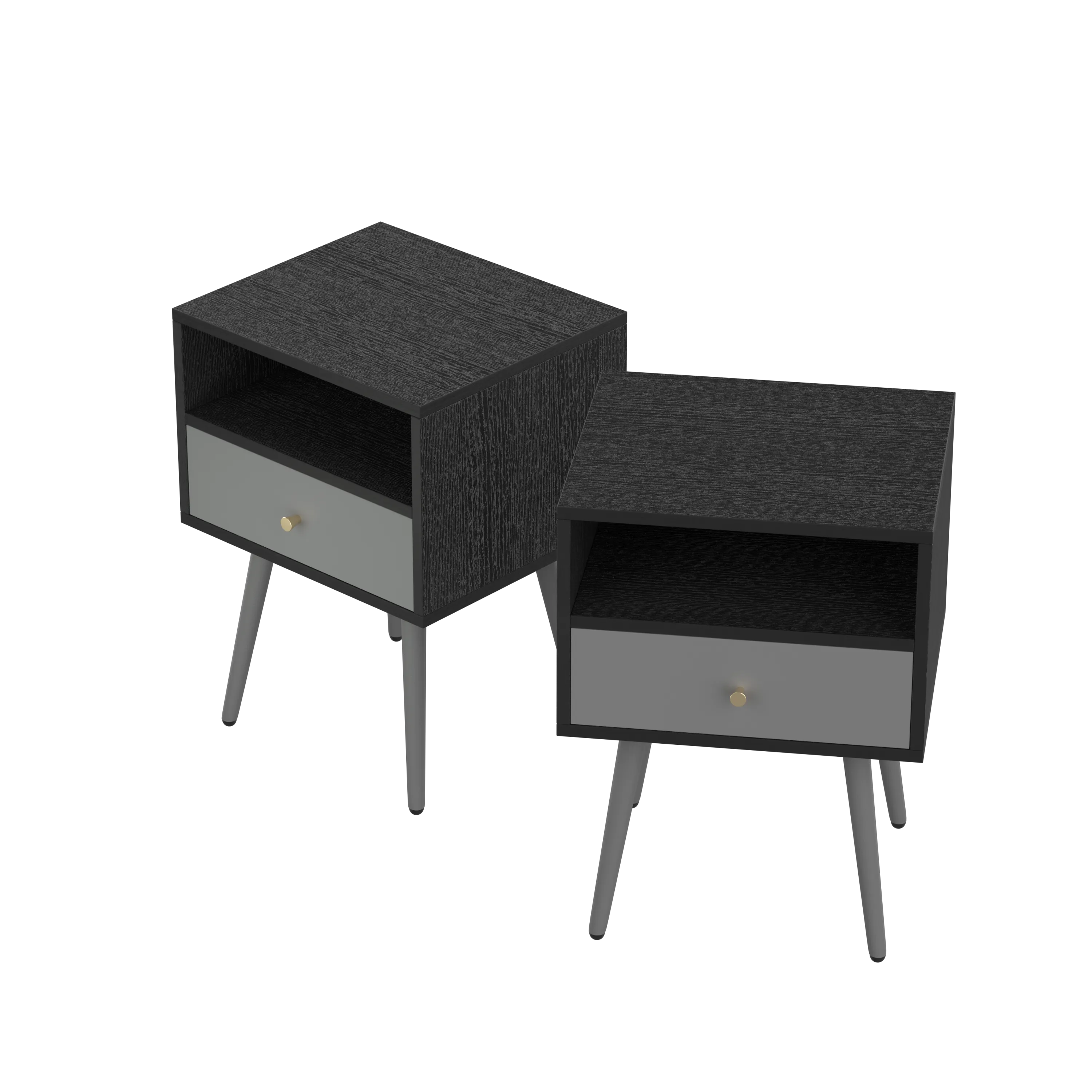 Chic Modern Nightstand with 1 Storage Drawer -  (Set of 2) - Dark Gray