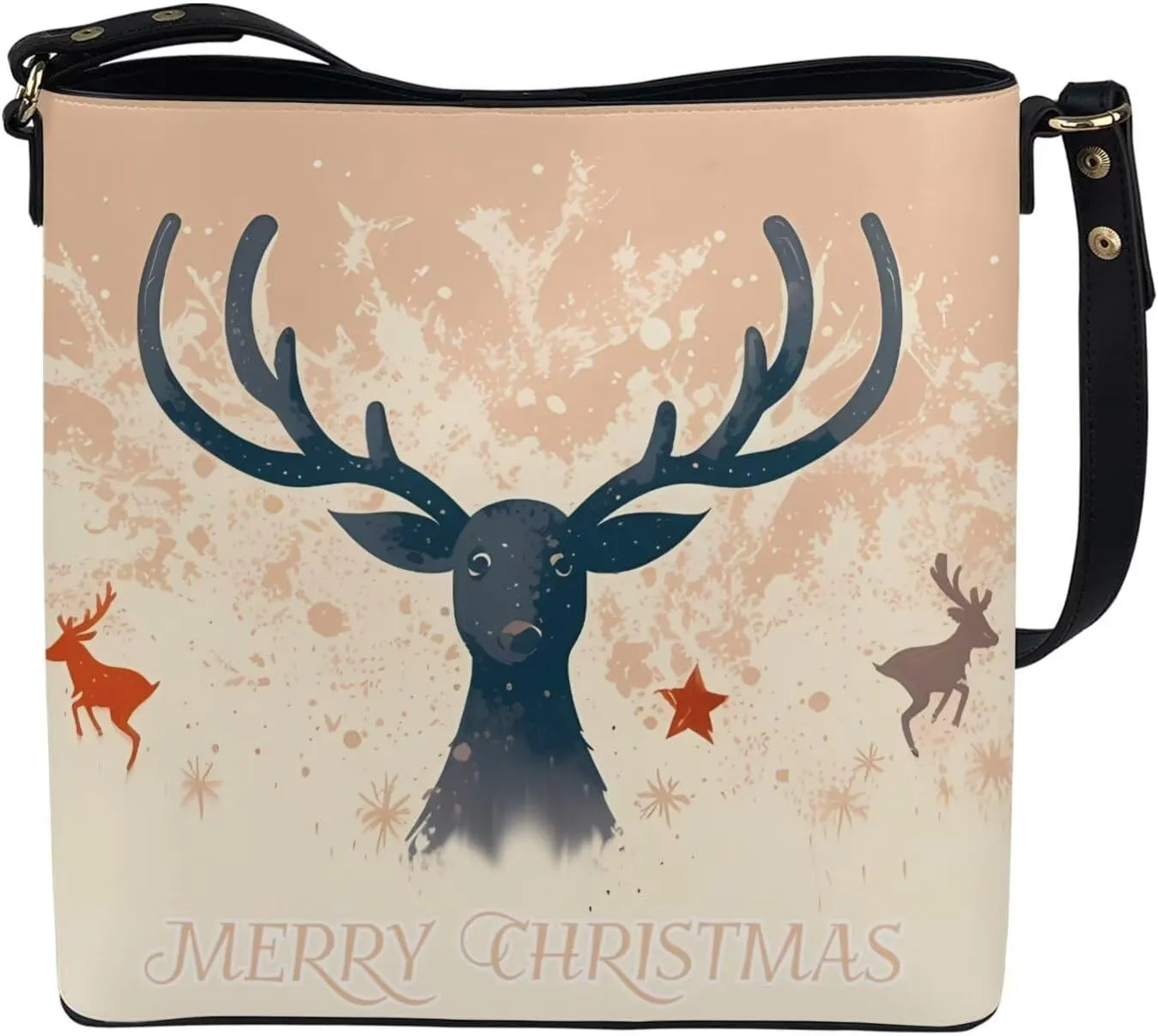 Christmas Tote Bag for Women, Xmas Bucket Totes Bag, PU Leather Shoulder Tote Bags Holiday Gift for Mom Teacher