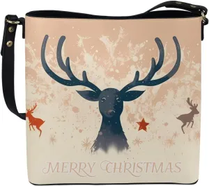 Christmas Tote Bag for Women, Xmas Bucket Totes Bag, PU Leather Shoulder Tote Bags Holiday Gift for Mom Teacher