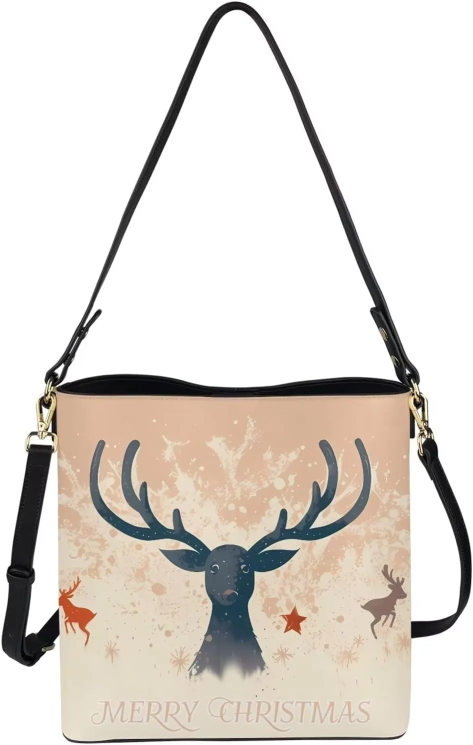 Christmas Tote Bag for Women, Xmas Bucket Totes Bag, PU Leather Shoulder Tote Bags Holiday Gift for Mom Teacher