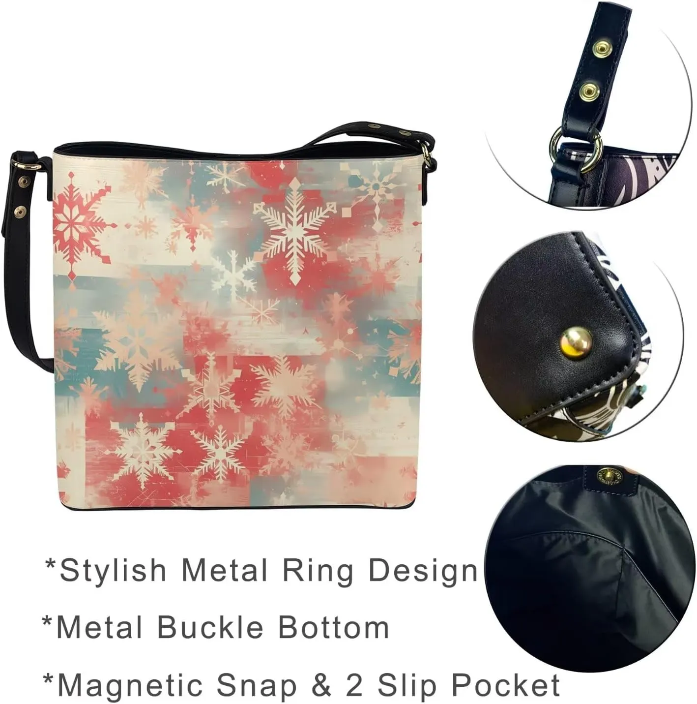 Christmas Tote Bag for Women, Xmas Bucket Totes Bag, PU Leather Shoulder Tote Bags Holiday Gift for Mom Teacher