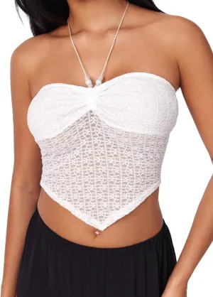 CIDER Halter Tops for Women Crochet Boho Backless Ruched Tie Back Vacation Beach Tank Crop Tops