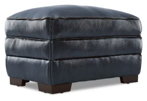 Colton Genuine Leather Ottoman - Cobalt