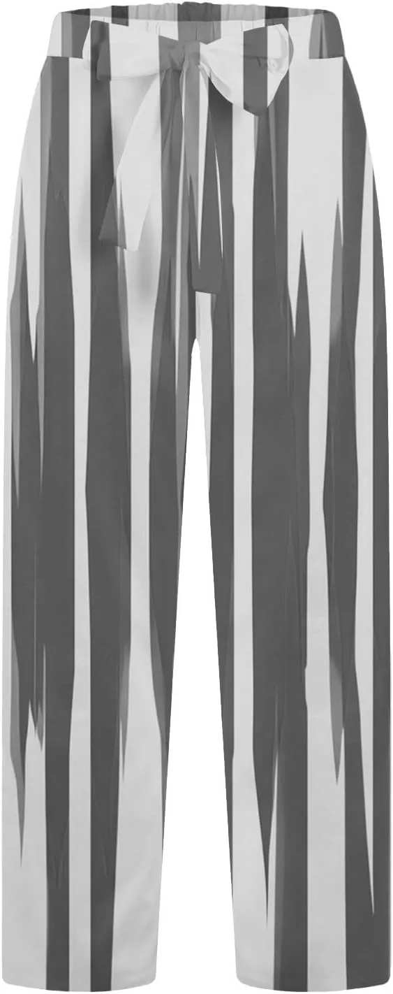 Cotton Linen Pants for Women Wide Leg Elastic Waist Capri Pant Casual Loose Palazzo Cropped Trousers with Pockets