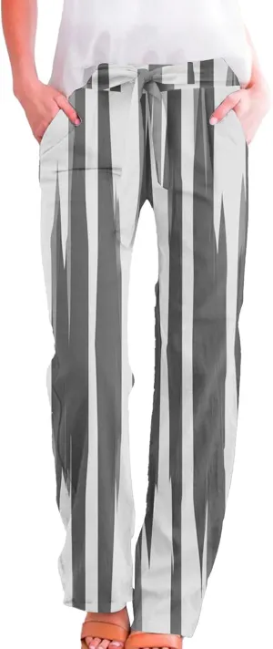 Cotton Linen Pants for Women Wide Leg Elastic Waist Capri Pant Casual Loose Palazzo Cropped Trousers with Pockets
