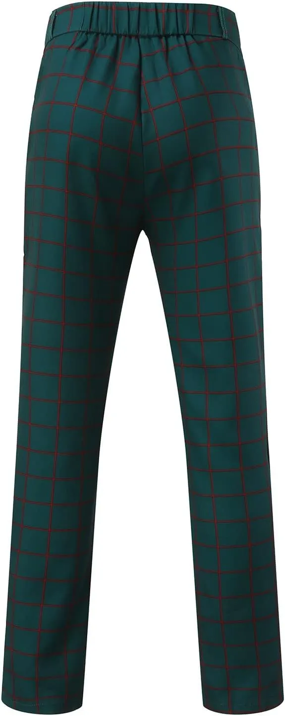CRNTCEM Men's Plaid Suit Pants Chinos Skinny Work Business Trouser Straight Wedding Flat Front Formal Dress Check Trousers
