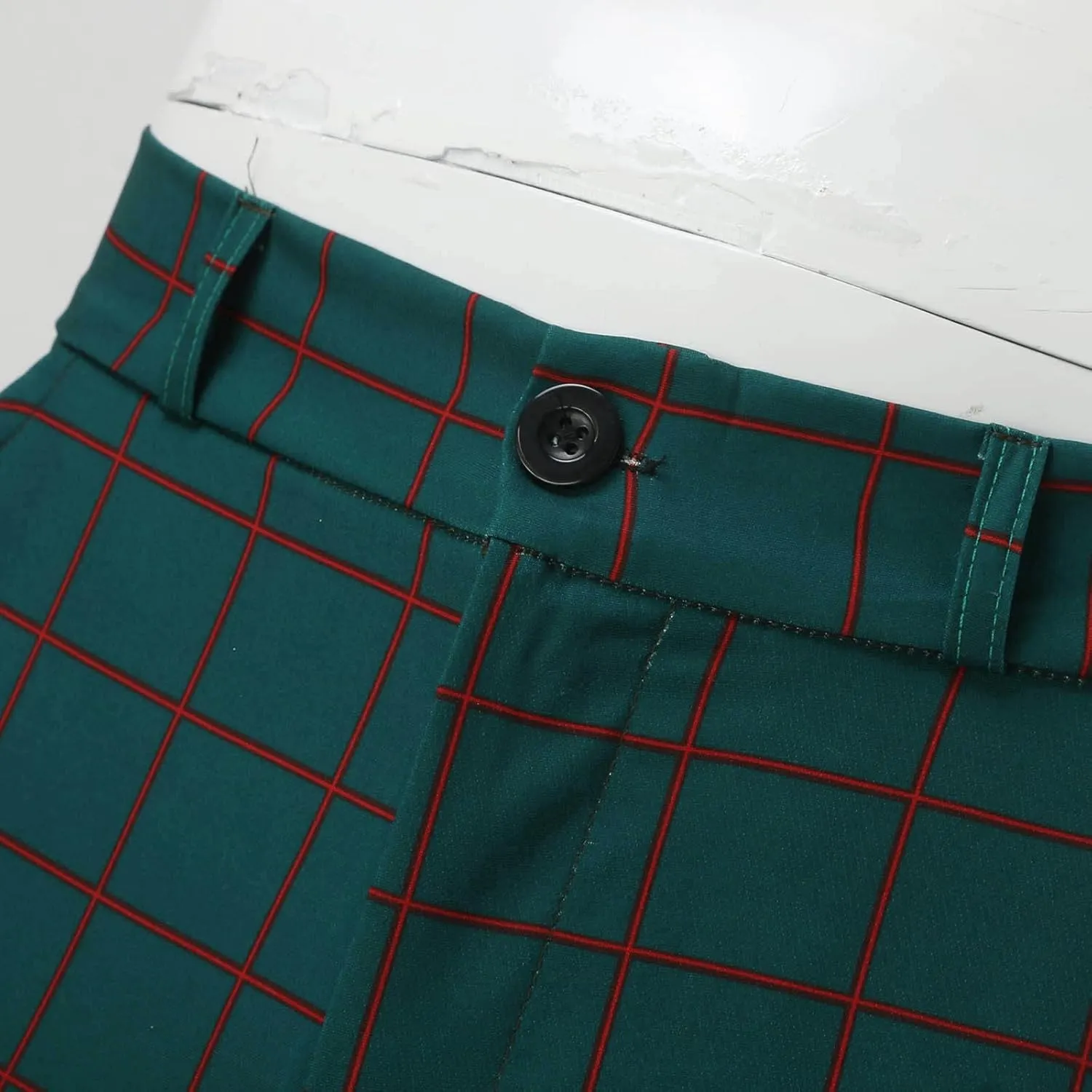 CRNTCEM Men's Plaid Suit Pants Chinos Skinny Work Business Trouser Straight Wedding Flat Front Formal Dress Check Trousers