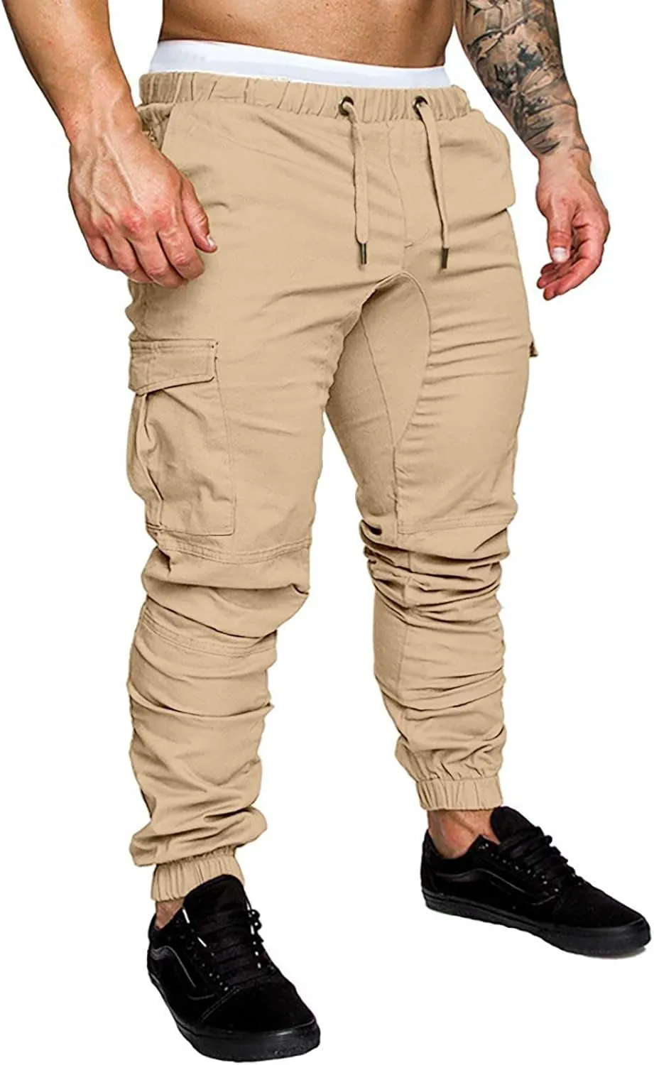 CRNTCEM Mens Slim Fit Jogging Cargo Pants Tapered Leg Casual Work Chino Pants Slim Fit Fitness Gym Bodybuilding Sweatpants