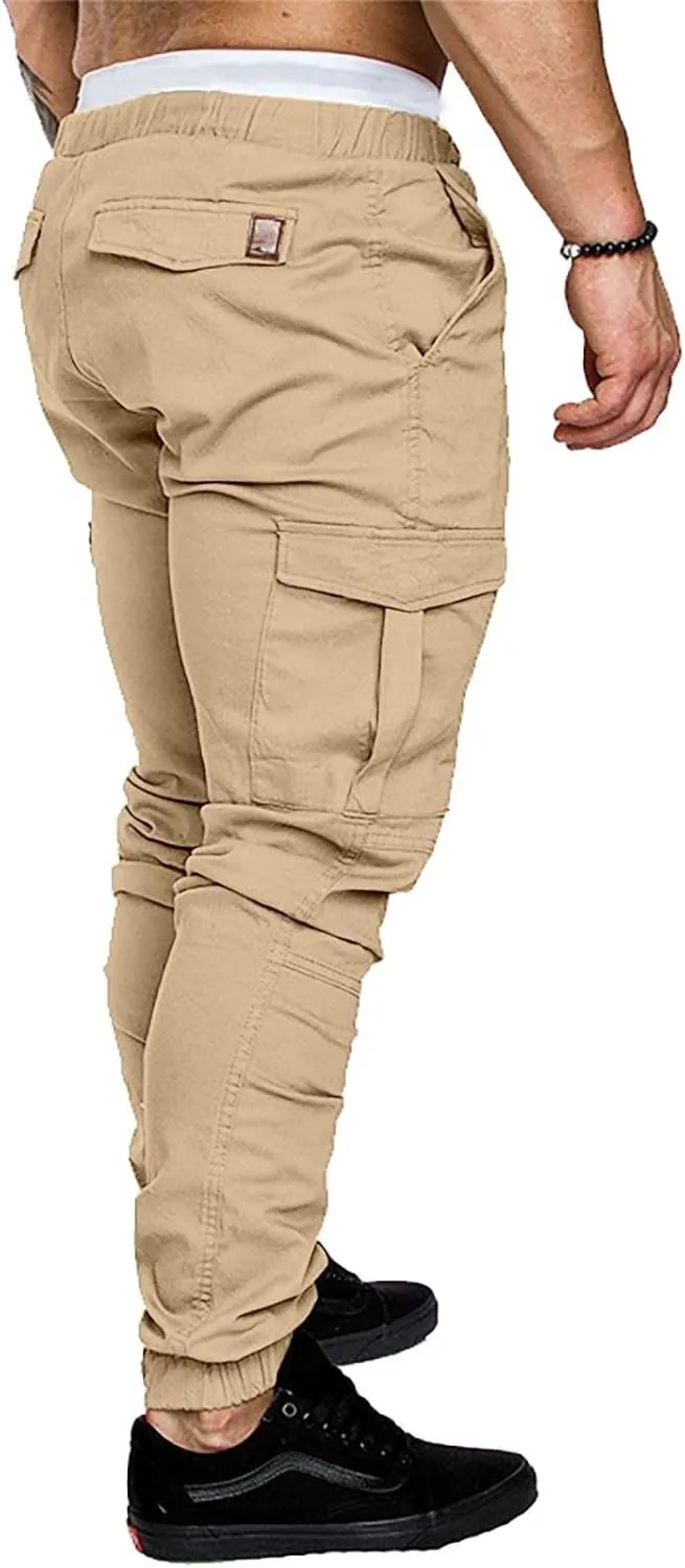 CRNTCEM Mens Slim Fit Jogging Cargo Pants Tapered Leg Casual Work Chino Pants Slim Fit Fitness Gym Bodybuilding Sweatpants