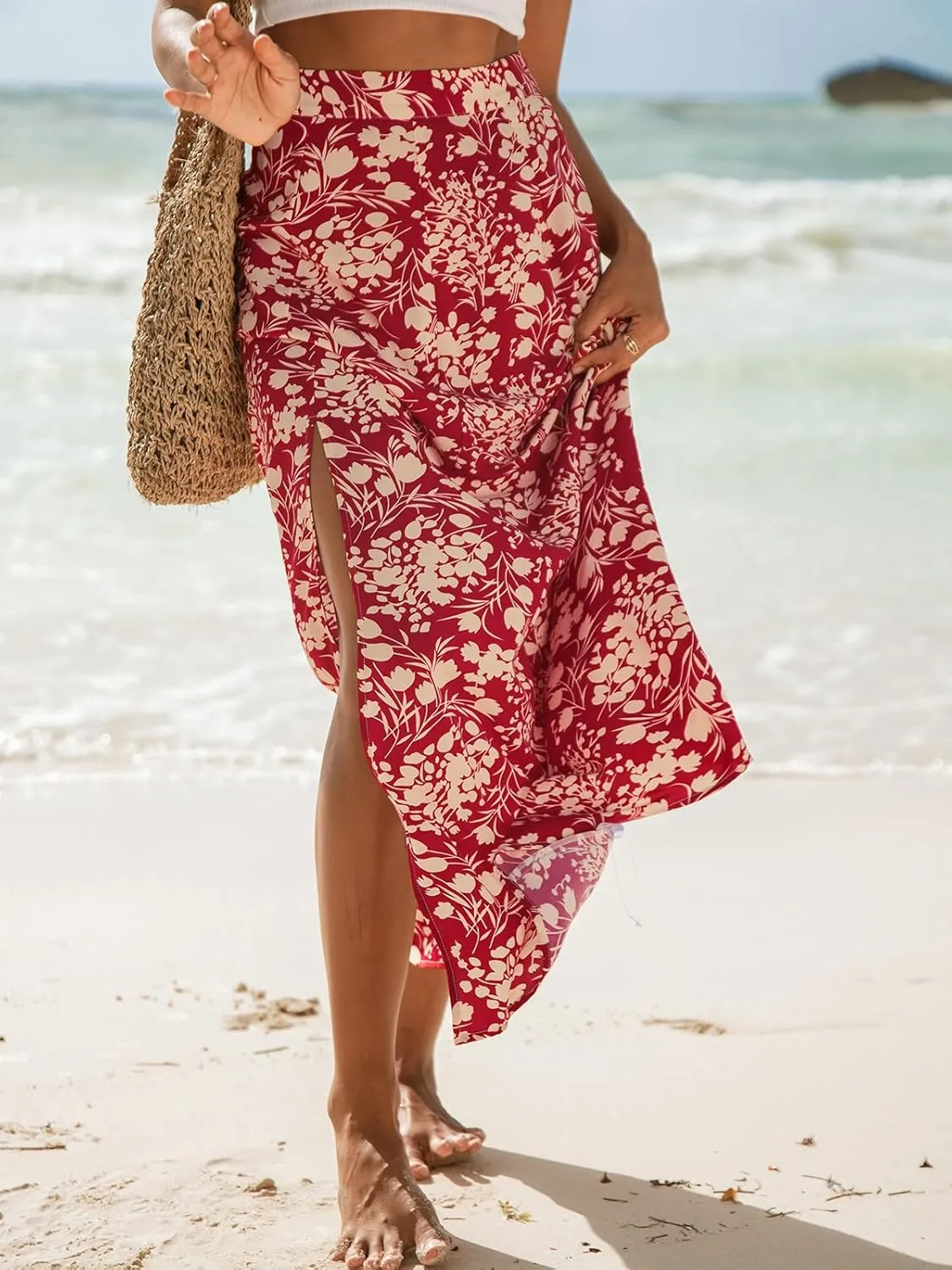 CUPSHE Women Skirts Floral Maxi Skirt High Waist Long Skirt Short Casual Summer Holiday Beach