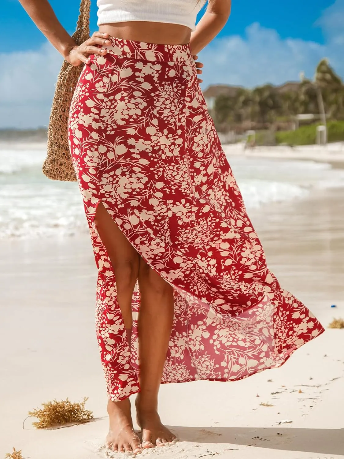 CUPSHE Women Skirts Floral Maxi Skirt High Waist Long Skirt Short Casual Summer Holiday Beach