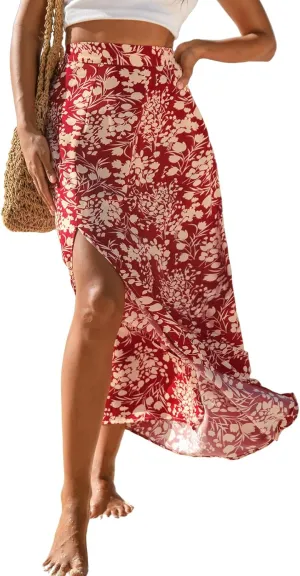 CUPSHE Women Skirts Floral Maxi Skirt High Waist Long Skirt Short Casual Summer Holiday Beach