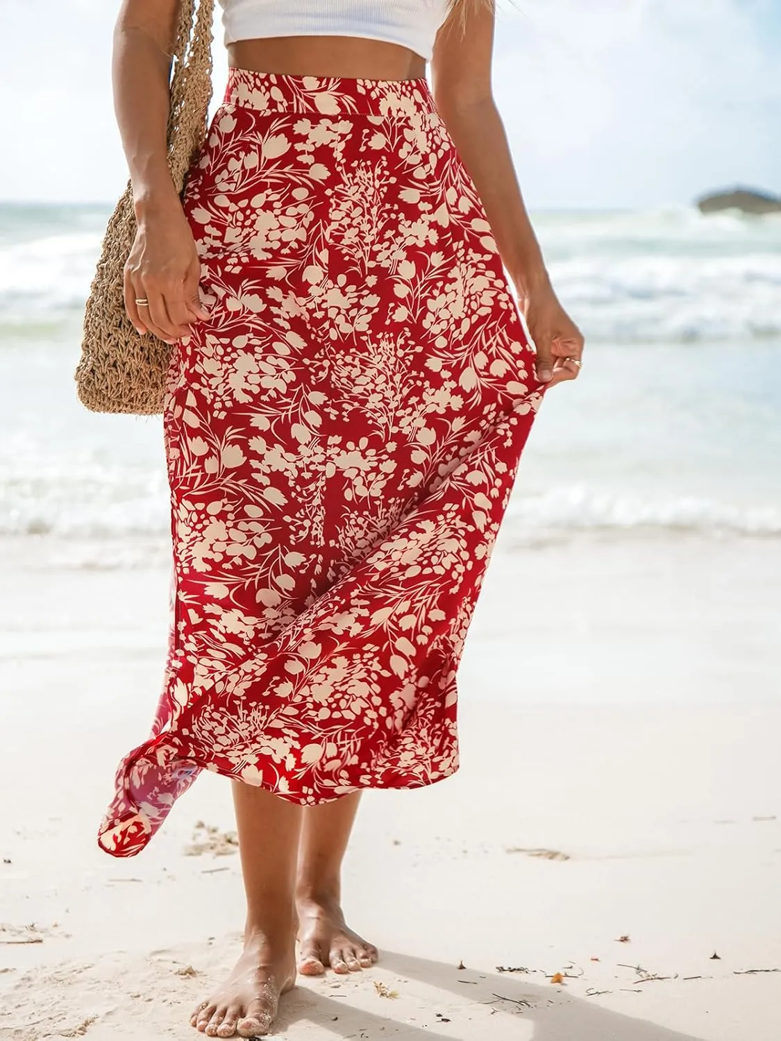 CUPSHE Women Skirts Floral Maxi Skirt High Waist Long Skirt Short Casual Summer Holiday Beach