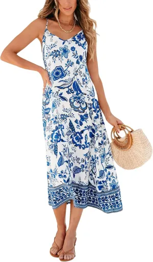 CUPSHE Women Swimsuit Coverup V Neck Sleeveless Maxi Summer Beach Dresses