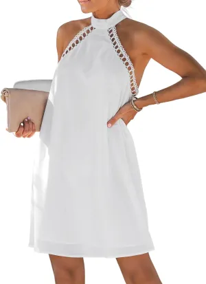 CUPSHE Women's Dress Halter Lace Trim Summer Beach Vacation Flowy Mini Dress 2025 Fashion