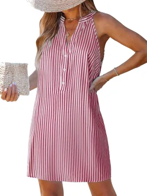 CUPSHE Womens Summer Dresses V Neck Sleeveless Striped Button Up Mini Casual Coverup Dress