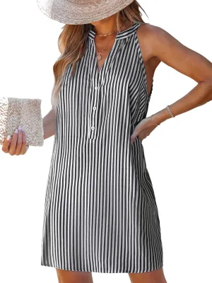 CUPSHE Womens Summer Dresses V Neck Sleeveless Striped Button Up Mini Casual Coverup Dress