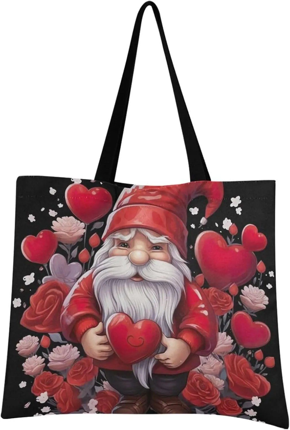 Cute Gnome Valentine's Day Heart Tote Bag for Women Canvas Shoulder Handbags Reusable Grocery Bags Large Purse with Inner Pocket 214a6619