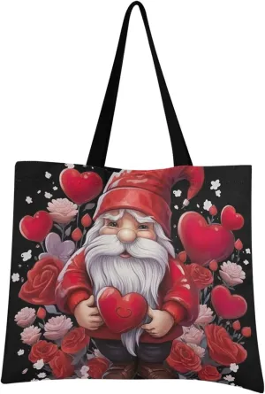 Cute Gnome Valentine's Day Heart Tote Bag for Women Canvas Shoulder Handbags Reusable Grocery Bags Large Purse with Inner Pocket 214a6619