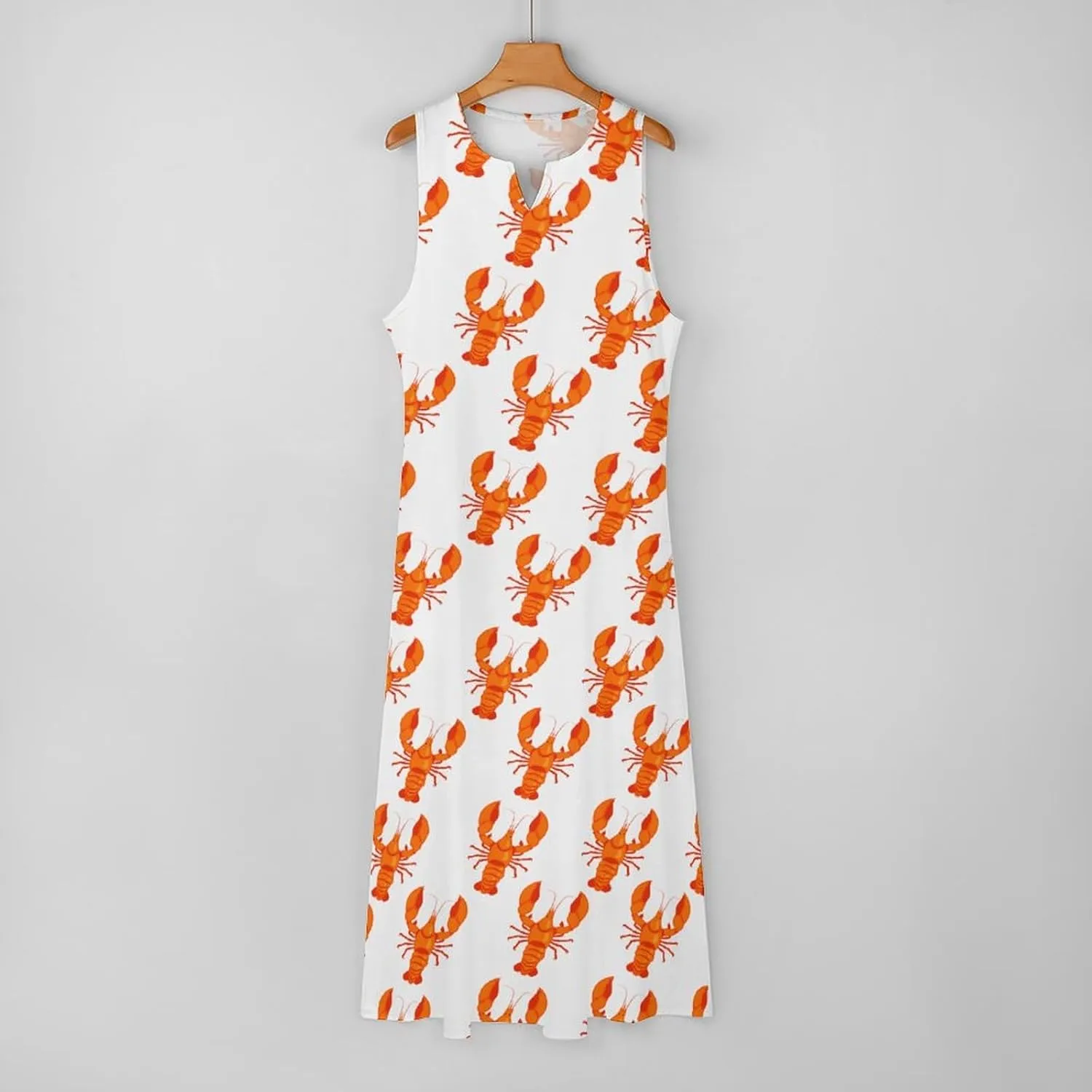 Cute Lobster Sleeveless Loose Maxi Dress for Women Summer V Neck Casual Beach Sundress Skirt