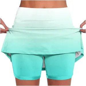 DDAPJ pyju Women's Plus Size Tennis Skirt Golf Skorts for Woman Trendy Gradient Color High Waisted Workout Skirts with Shorts
