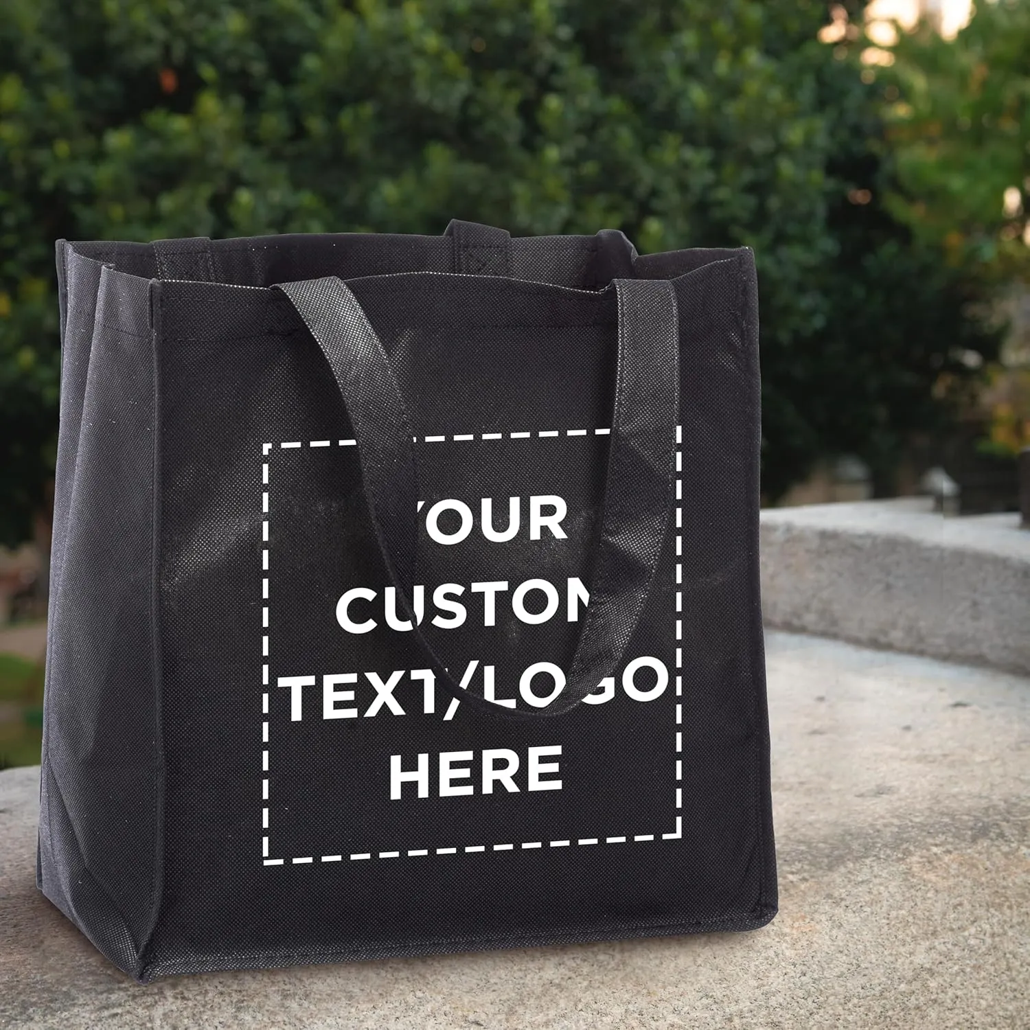 DISCOUNT PROMOS Custom Reusable Cloth Grocery Shopping Tote Bags - 10 Pack - Personalized Logo, Text - Foldable, Washable, Shopper Bag - Black