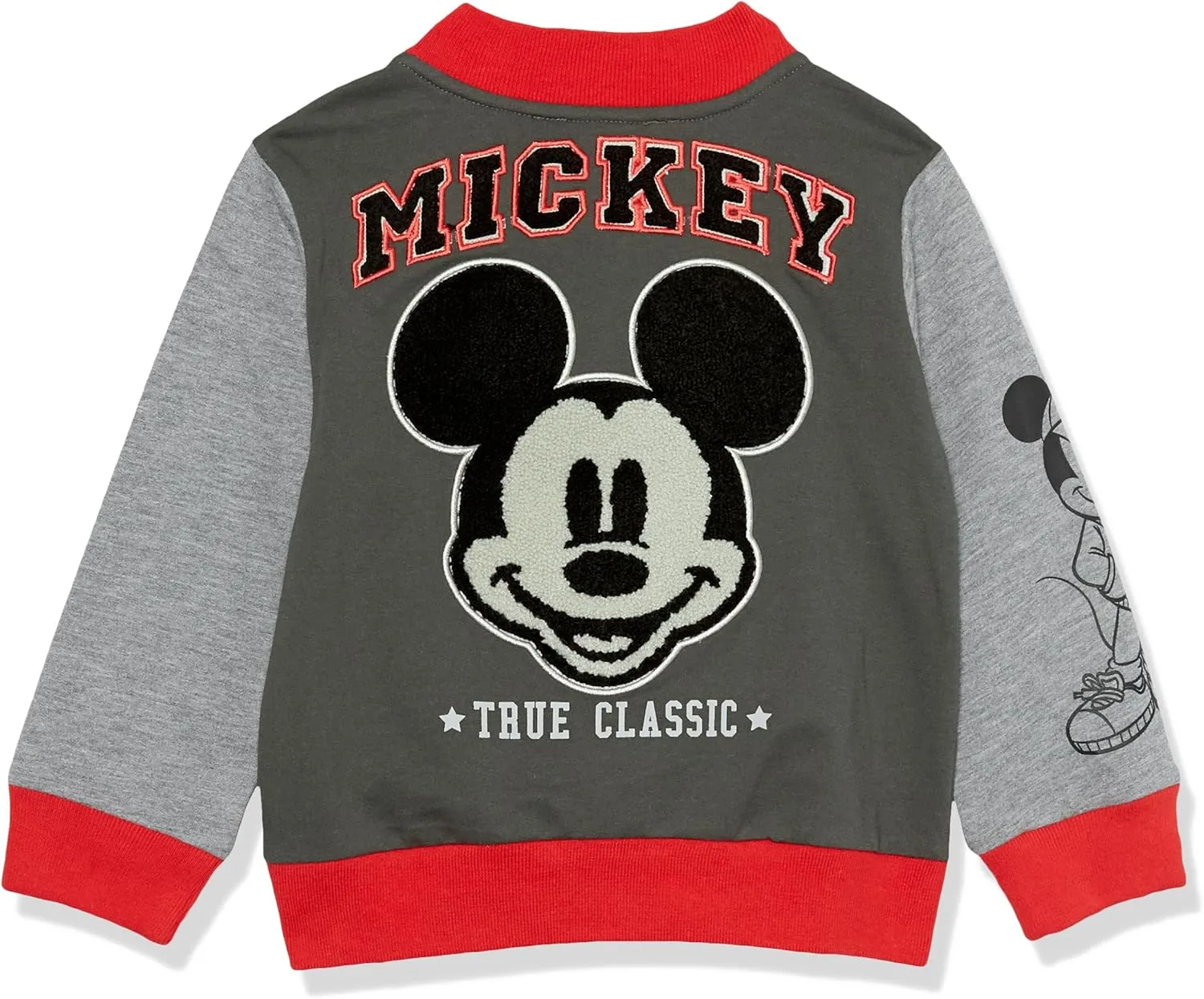 Disney Boys' Mickey Mouse French Terry Button Up Varsity Bomber Jacket Toddler to Big Kid