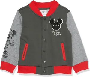 Disney Boys' Mickey Mouse French Terry Button Up Varsity Bomber Jacket Toddler to Big Kid
