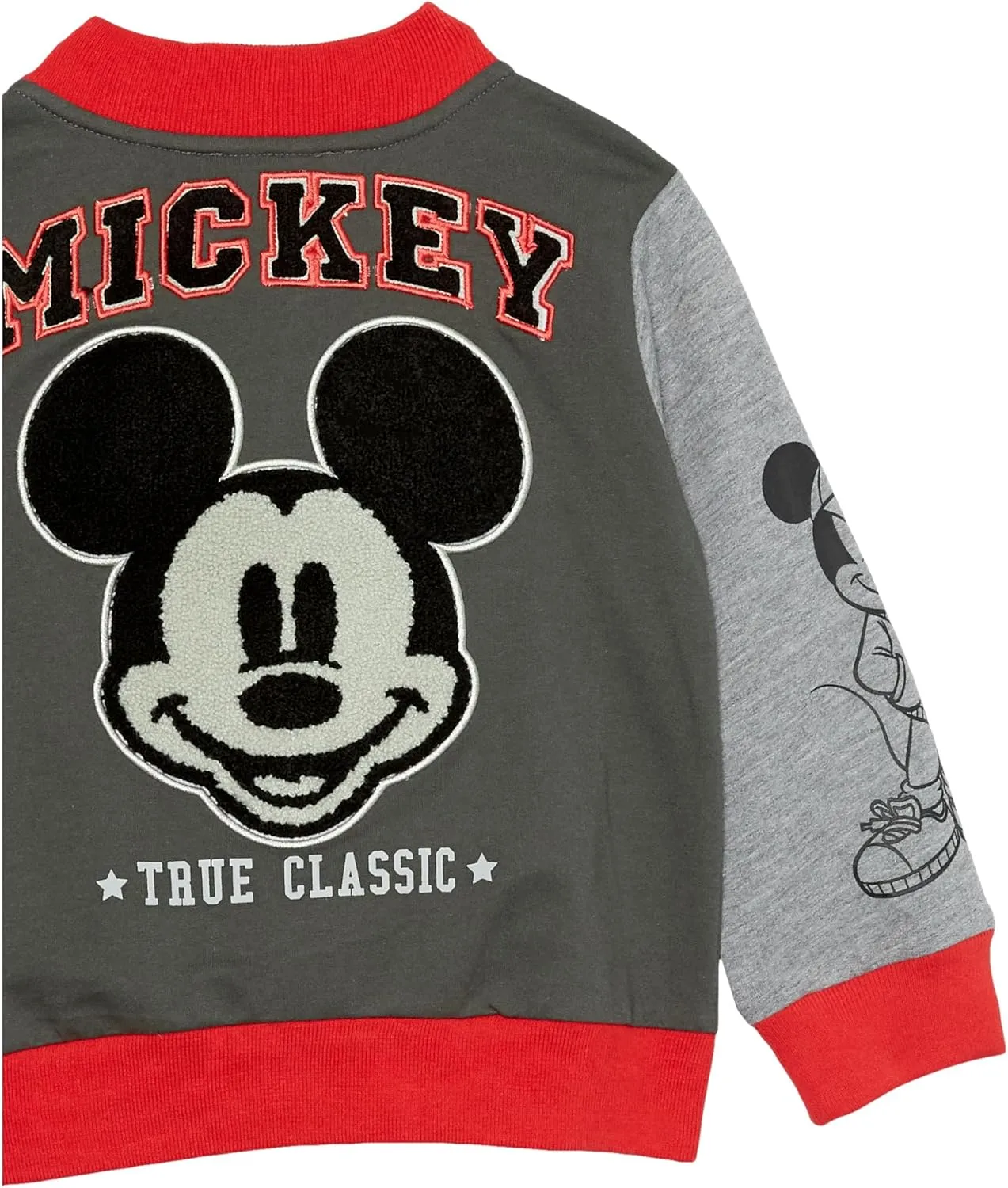 Disney Boys' Mickey Mouse French Terry Button Up Varsity Bomber Jacket Toddler to Big Kid