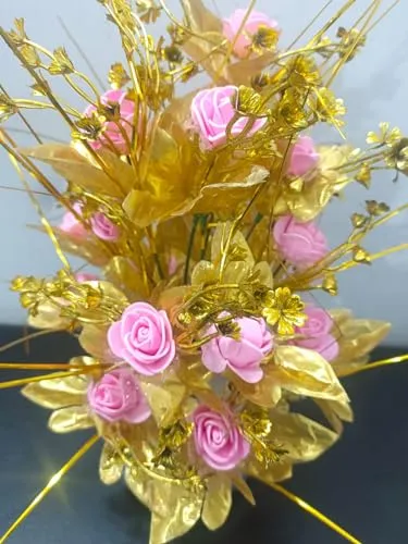 DN Enterprises Artificial Flowers with Pot for Decoration for Table top, Home Decor, Office Decor, Rose Flower Pot 40cm Height (Gold Pink)