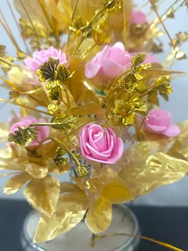 DN Enterprises Artificial Flowers with Pot for Decoration for Table top, Home Decor, Office Decor, Rose Flower Pot 40cm Height (Gold Pink)