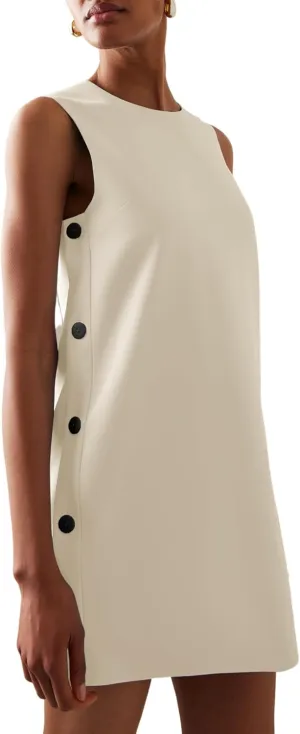 Dqbeng Women's Casual Mini Shift Dress Tunic A-Line Sleeveless Buttoned Summer Dresses with Back Zipper