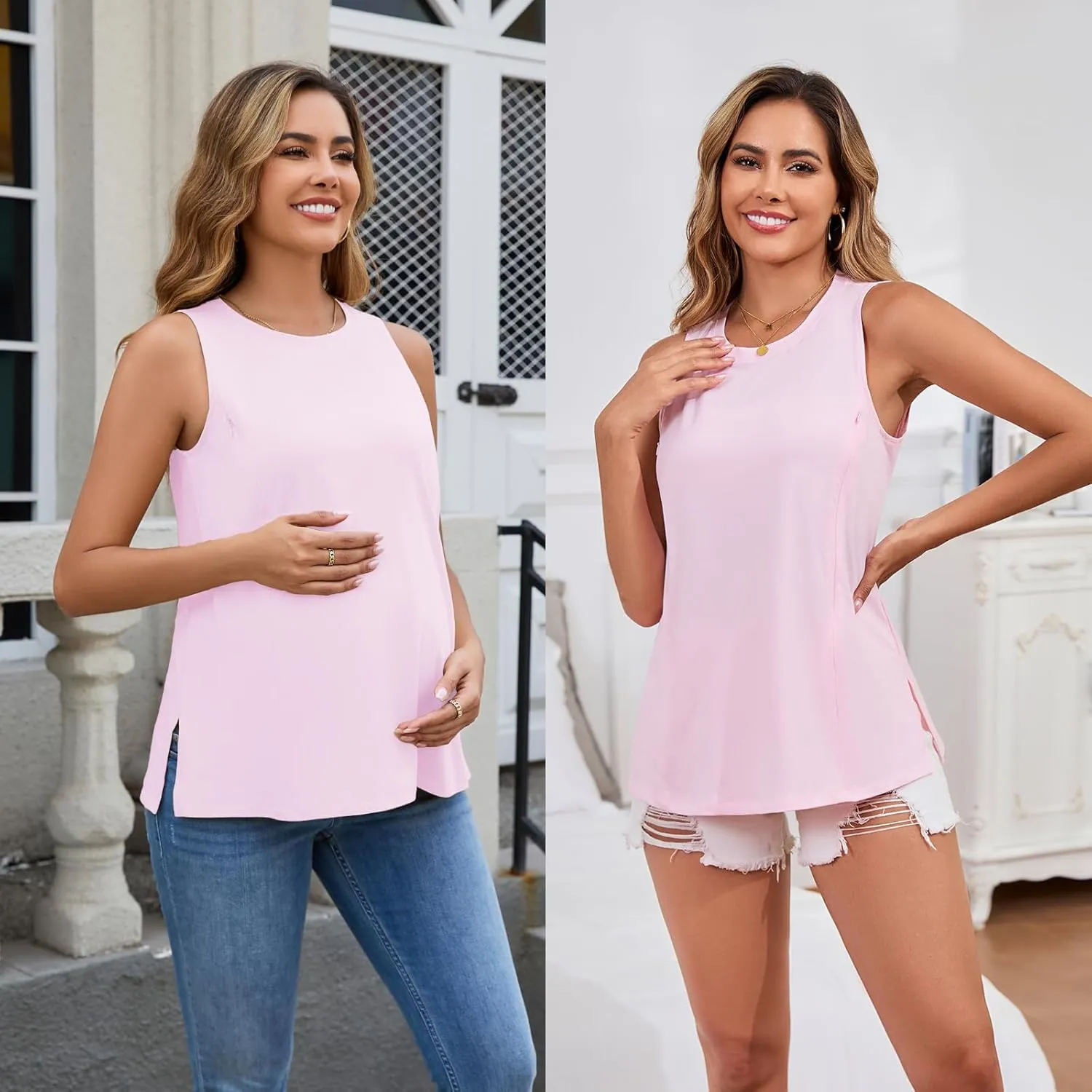 Ecavus Women's 3-Pack Nursing Tank Tops Hidden Zippers Sleeveless Breastfeeding Shirts Loose Fit Maternity Tops