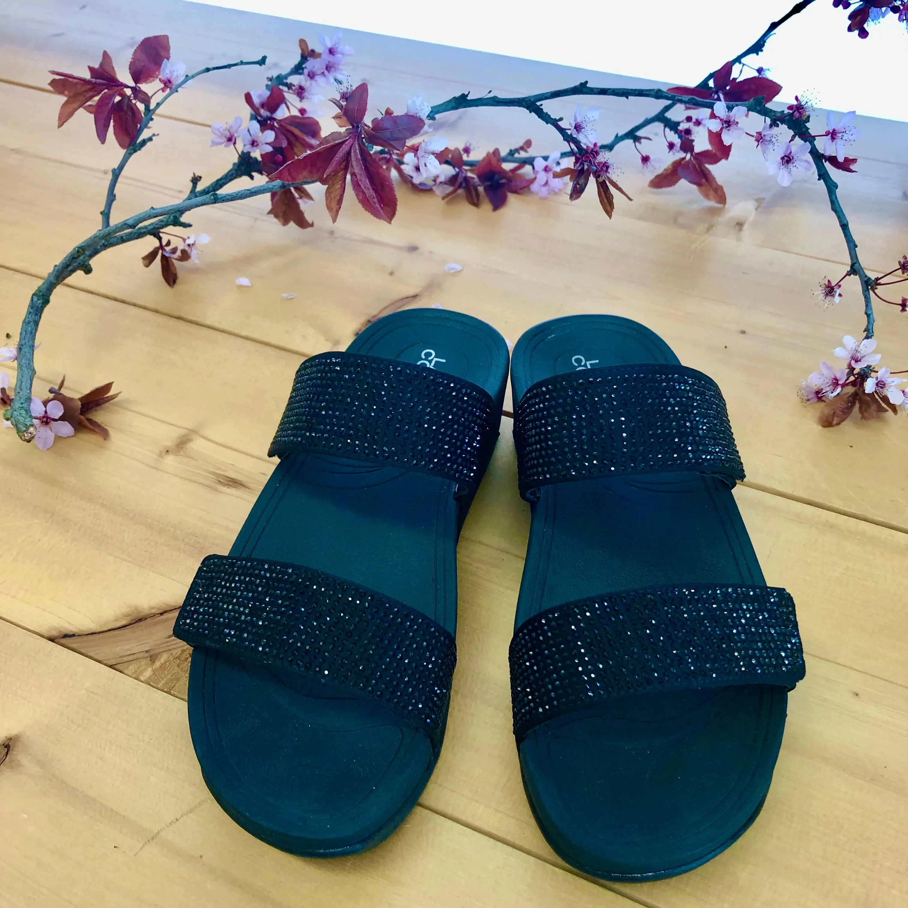 Erica Black Velcro Comfort Fit Slide