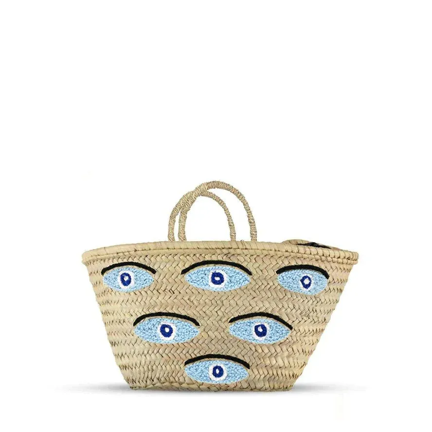 Evil Eye Straw French Market Basket