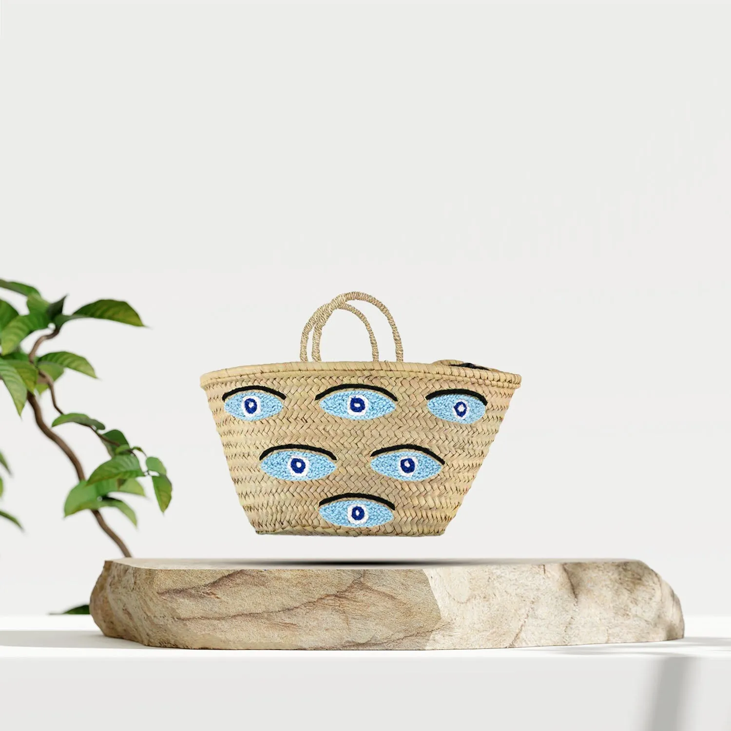 Evil Eye Straw French Market Basket
