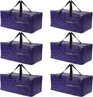 Extra Large Moving Bags,Collapsible Storage Bins,Heavy Duty Tote,Oversized Packing Supplies with Strong Handles,Large Bags With Smooth Zipper,Storage Boxes Alternative (Blue,6Pack)