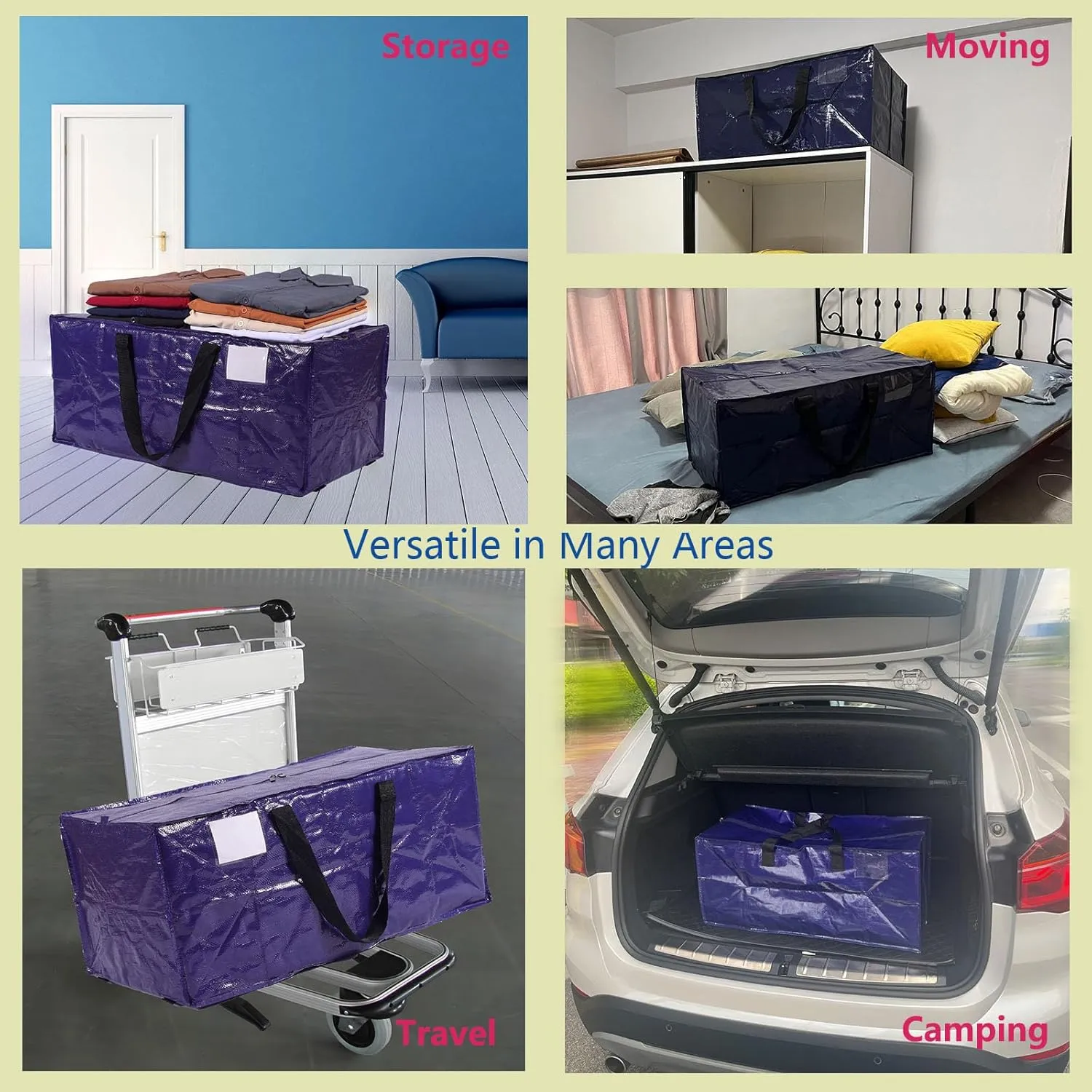 Extra Large Moving Bags,Collapsible Storage Bins,Heavy Duty Tote,Oversized Packing Supplies with Strong Handles,Large Bags With Smooth Zipper,Storage Boxes Alternative (Blue,6Pack)