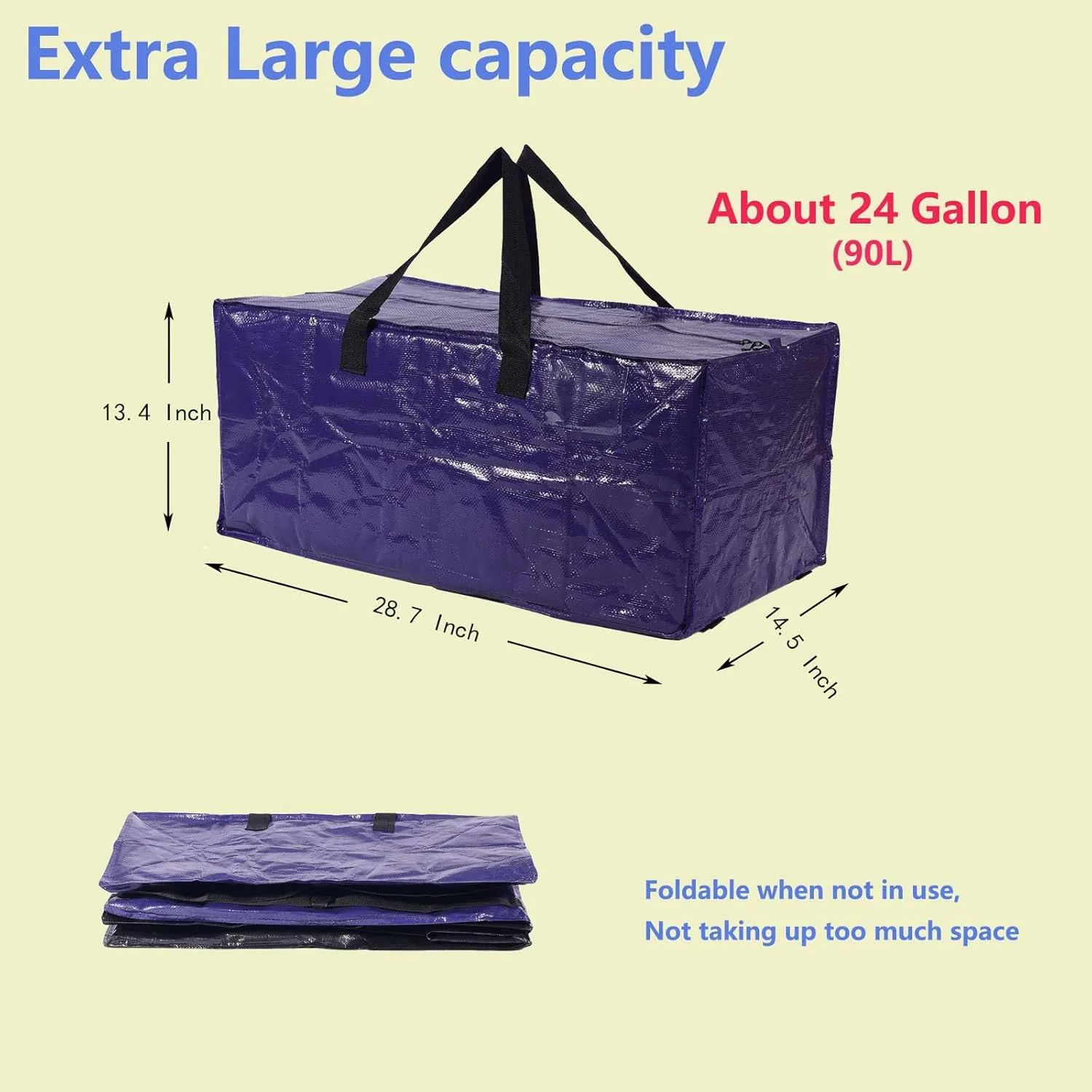 Extra Large Moving Bags,Collapsible Storage Bins,Heavy Duty Tote,Oversized Packing Supplies with Strong Handles,Large Bags With Smooth Zipper,Storage Boxes Alternative (Blue,6Pack)