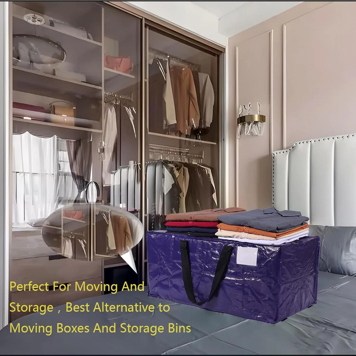 Extra Large Moving Bags,Collapsible Storage Bins,Heavy Duty Tote,Oversized Packing Supplies with Strong Handles,Large Bags With Smooth Zipper,Storage Boxes Alternative (Blue,6Pack)
