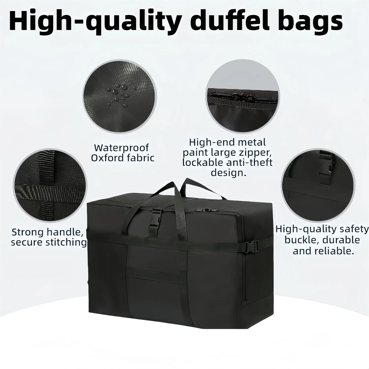 Extra Large Storage Duffle Bag for Travel Waterproof Carry on Weekend Overnight Storage Bag over Luggage for Camping, Movingshopping (120L-Black)