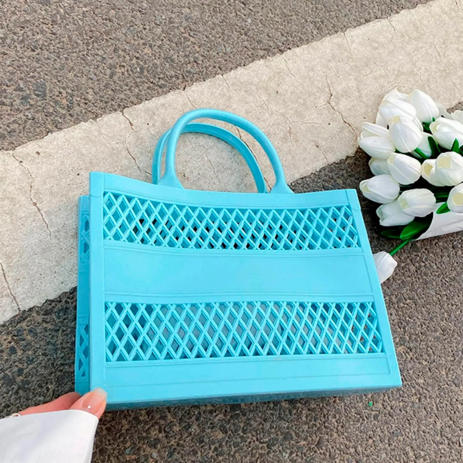 Fashion Big Capacity PVC Shopping Tote Bag Rubber Silicone Beach Bag Clutch Nails Coffin Shape Bags