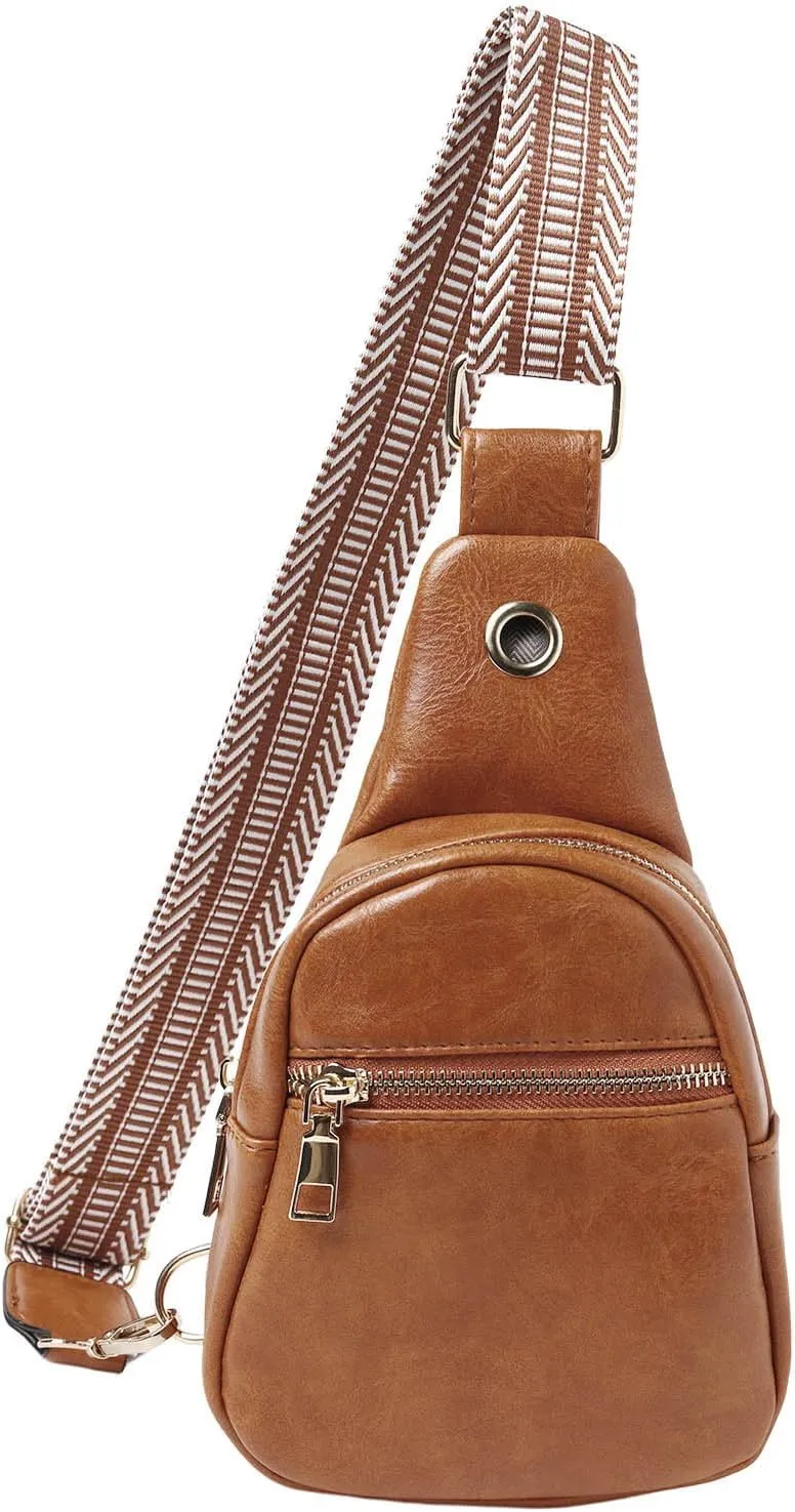 Fashion Chest Bag Soft Leather Texture Crossbody Bag Large Capacity Simple Retro Shoulder Bags Travel (Brown, One Size)