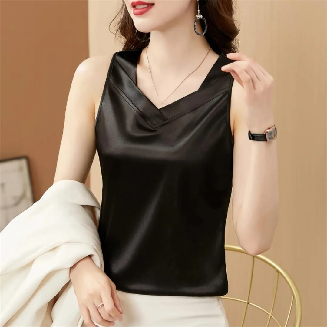 Fashion Strap Tops Women V Neck Satin Basic Tank Tops All-Match Camisole Suspender Casual Woman Clothing