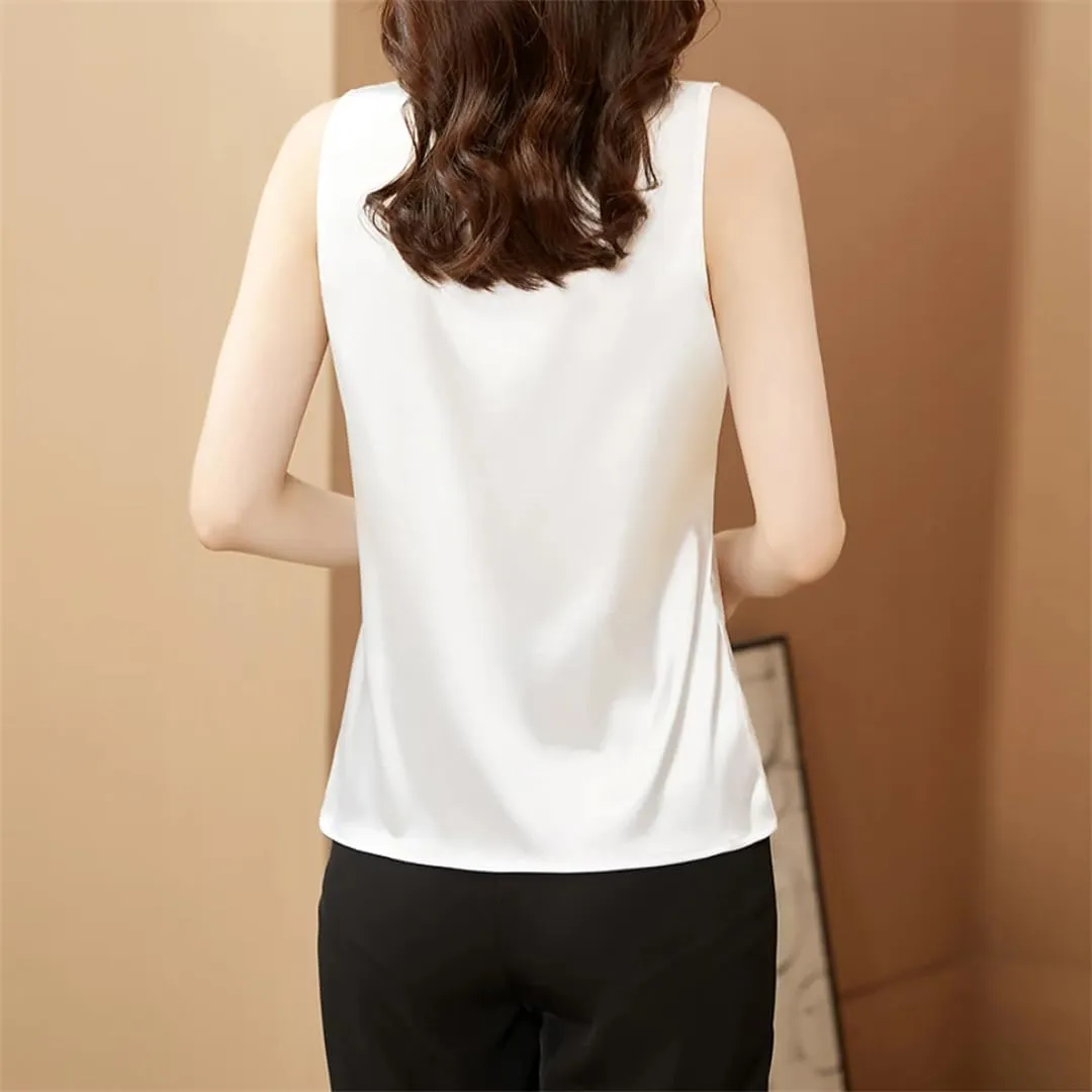 Fashion Strap Tops Women V Neck Satin Basic Tank Tops All-Match Camisole Suspender Casual Woman Clothing