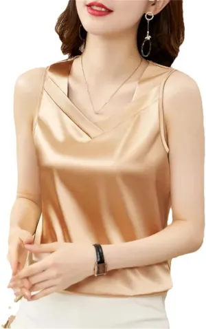 Fashion Strap Tops Women V Neck Satin Basic Tank Tops All-Match Camisole Suspender Casual Woman Clothing