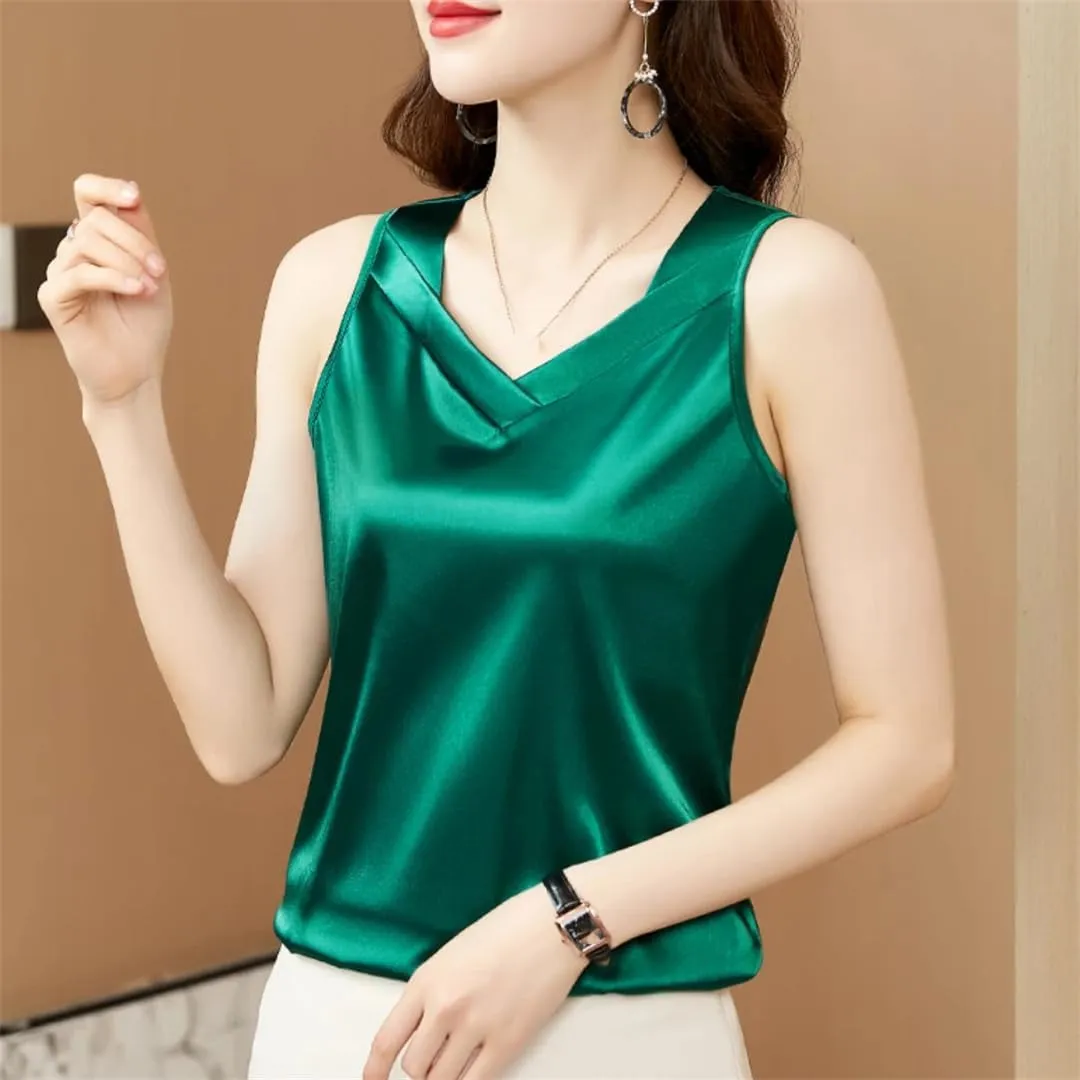 Fashion Strap Tops Women V Neck Satin Basic Tank Tops All-Match Camisole Suspender Casual Woman Clothing
