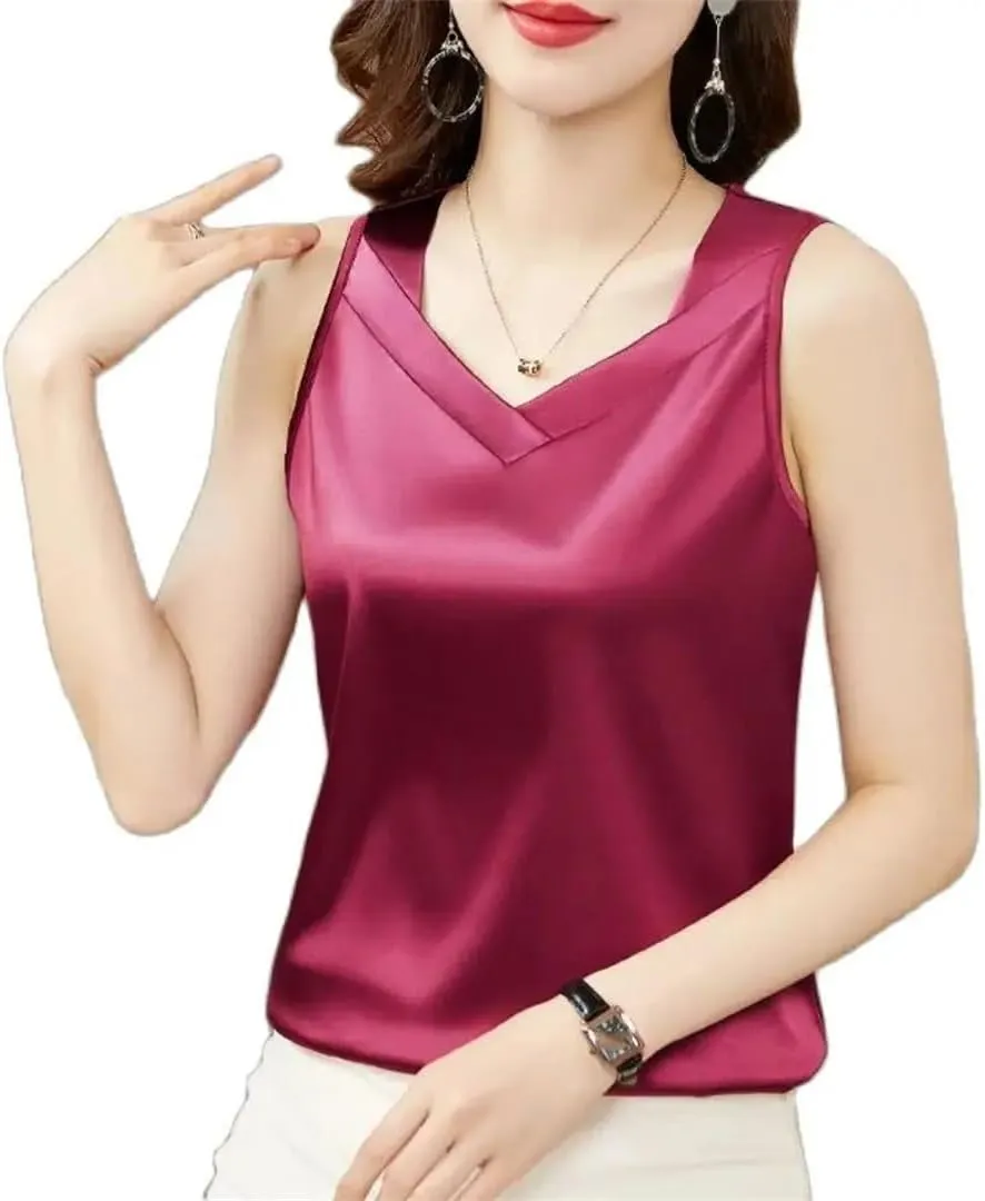 Fashion Strap Tops Women V Neck Satin Basic Tank Tops All-Match Camisole Suspender Casual Woman Clothing