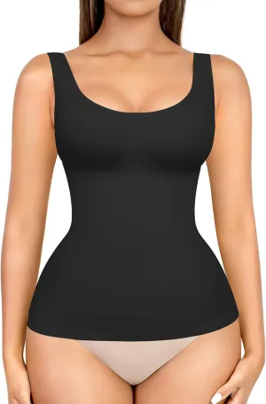 FeelinGirl Tummy Control Shapewear Tank Tops Seamless Compression Tops Slimming Body Shaper Wide Strap Camisole