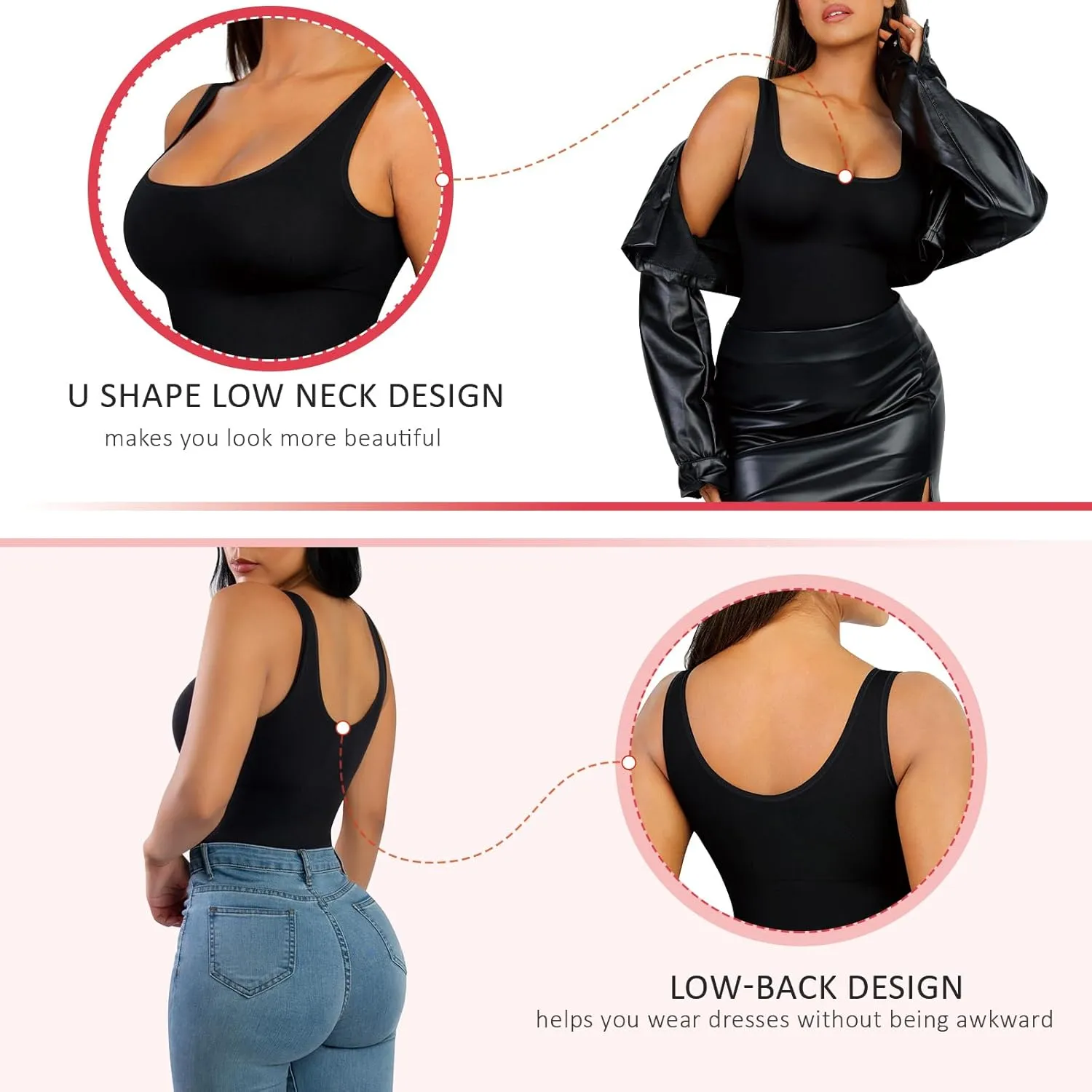 FeelinGirl Tummy Control Shapewear Tank Tops Seamless Compression Tops Slimming Body Shaper Wide Strap Camisole